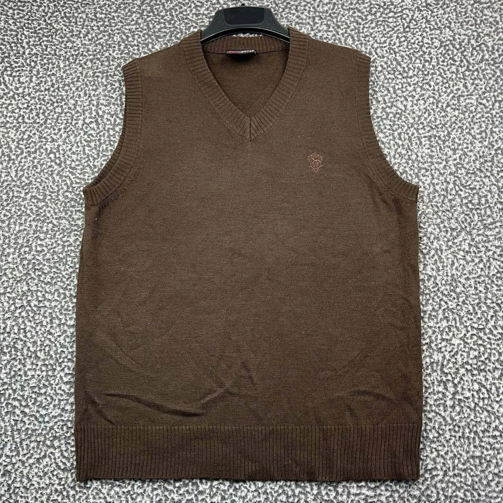 Southpole Sweater Vest Men Large Brown V-Neck Acrylic Knit Sleeveless L